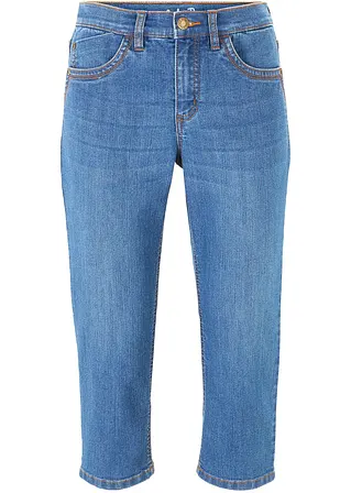 Slim Jeans, Mid Waist, Capri in blau von vorne - bonprix