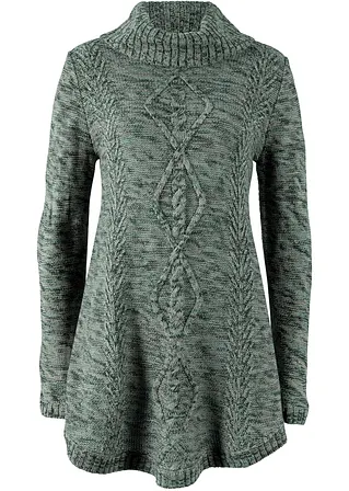 Poncho-Longpullover, Langarm in grün von vorne - bonprix