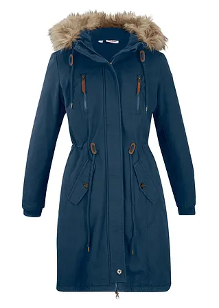Winterparka mit Fellimitat-Kapuze in blau von vorne - bonprix