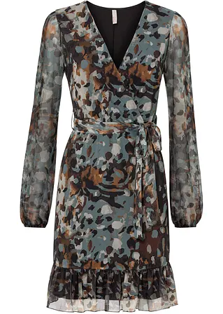 Minikleid aus luftigem Mesh in Wickel-Optik in braun von vorne - bonprix