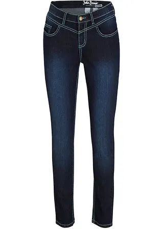 Slim Jeans Mid Waist, Kontrastnähte in blau von vorne - bonprix