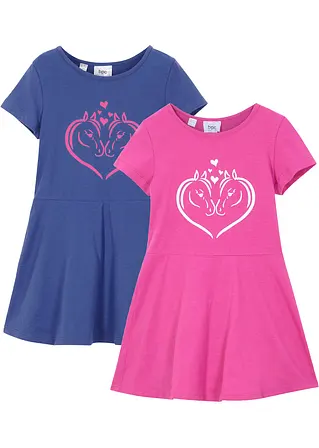 Jerseykleid aus reiner Bio-Baumwolle (2er Pack) in blau von vorne - bonprix