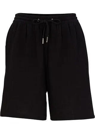 Shorts aus Musselin in schwarz von vorne - bonprix