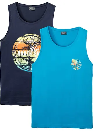 Tanktop (2er Pack) in blau von vorne - bonprix