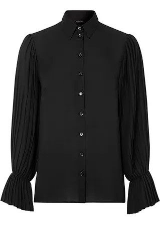 Bluse mit Plissée-Ärmeln in schwarz von vorne - bonprix