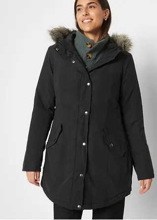 Parka mit seitlichen Reißverschlüssen zur Weitenregulierung in schwarz von vorne (im Anschnitt) - bonprix