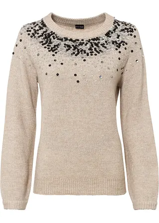 Pullover mit Pailletten in beige von vorne - bonprix