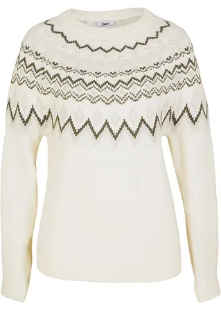 Hochgeschlossener Norweger-Pullover in weiß von vorne - bonprix