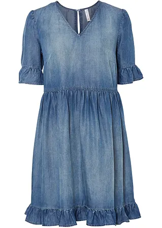 Jeanskleid mit Volants in blau von vorne - bonprix