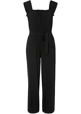 Jersey-Jumpsuit aus Baumwoll-Mix in schwarz von vorne - bonprix