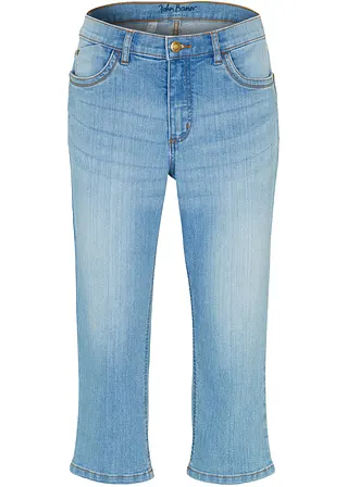 Slim Jeans, Mid Waist, Capri in blau von vorne - bonprix