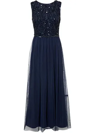 Abendkleid mit bestickten Pailletten in blau von vorne - bonprix