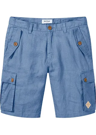Cargo-Bermuda aus Leinen, Loose Fit in blau von vorne - bonprix