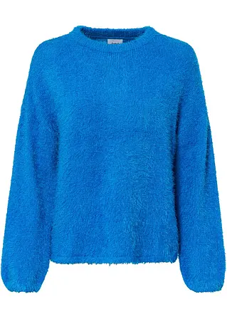 Pullover aus flauschigem Federgarn in blau von vorne - bonprix