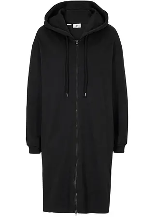 Extra lange Sweatjacke mit Seitenschlitzen in schwarz von vorne - bonprix