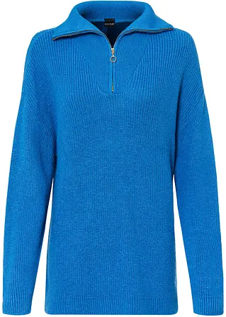 Pullover mit Reißverschluss in blau von vorne - BODYFLIRT