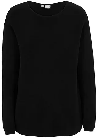 Milano Rib Pullover mit Rundhals in schwarz von vorne - bonprix