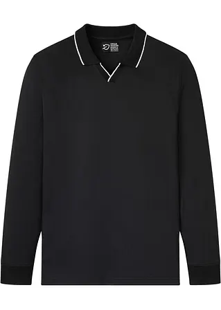 Langarm - Poloshirt aus Bio-Baumwolle in schwarz von vorne - bonprix