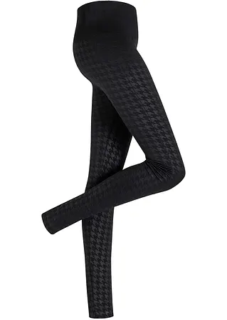 Thermo Seamless Leggings mit weicher Innenseite und Hahnentrittmuster in schwarz von vorne - bonprix