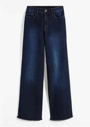 Wide-Leg-Jeans, High Waist in blau von vorne - bonprix