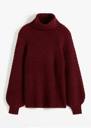 Grobstrick-Pullover mit Zopfmuster in rot von vorne - bonprix