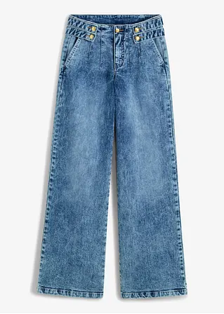 Wide-Leg-Jeans, Mid Waist mit Schmuckknöpfen in blau von vorne - bonprix