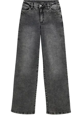 Wide-Leg-Jeans, High Waist mit Nietenbesatz in grau von vorne - bonprix