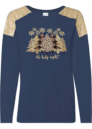 Oversize-Shirt mit Weihnachtsmotiv und schönen Pailletten  in blau von vorne - BODYFLIRT boutique