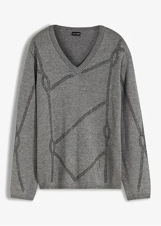 Pullover mit Strass-Applikation in grau von vorne - bonprix