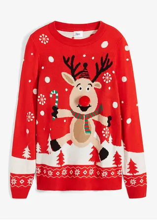 Weihnachts-Pullover mit Rundhalsausschnitt in rot von vorne - bonprix