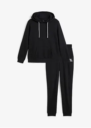 Jogginganzug mit Baumwolle (2-tlg.Set) in schwarz von vorne - bonprix