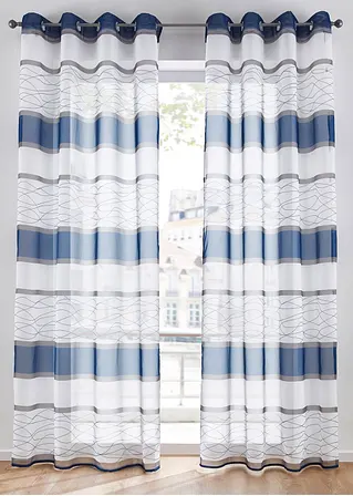 Transparente Gardine mit Querstreifen Druck (1er Pack) in blau - bonprix