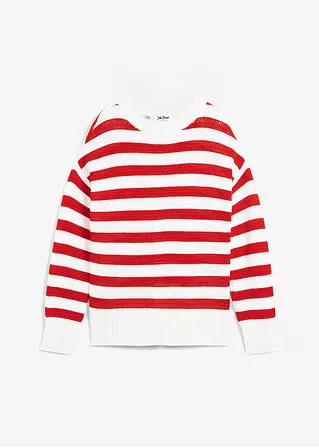 Boxy-Pullover in Ajour-Strick in rot von vorne - bonprix