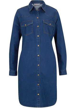 Jeanskleid mit Stretch, Langarm in blau von vorne - bonprix