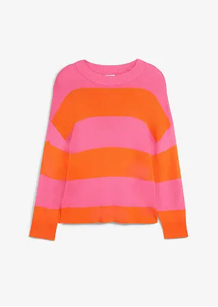 Feinstrickpullover mit Blockstreifen in pink von vorne - bonprix