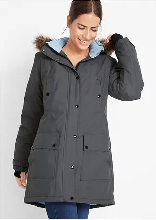 Funktions-Outdoor-Longjacke mit Kapuze, wasserdicht in grau von vorne (im Anschnitt) - bonprix