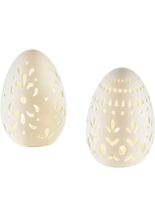 LED-Deko-Objekt Osterei mit Ausstanzungen (2er Pack) in weiß - bonprix