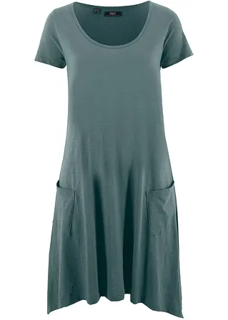 Kurzes Baumwoll-Shirtkleid aus Flammgarn in grün von vorne - bonprix