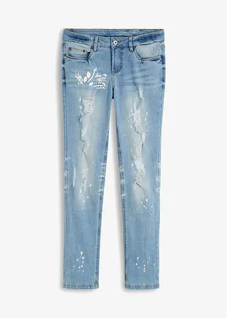 Straight-Jeans Mid Waist, Print in blau von vorne - bonprix