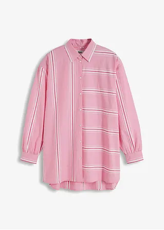 Gestreifte Hemdbluse, oversized in rosa von vorne - bonprix