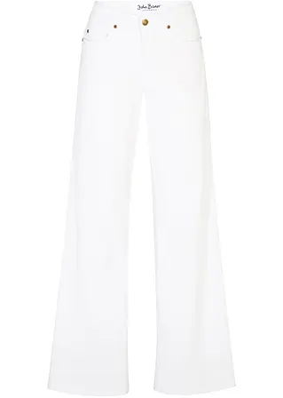 Wide-Leg-Jeans, Mid Waist in weiß von vorne - bonprix