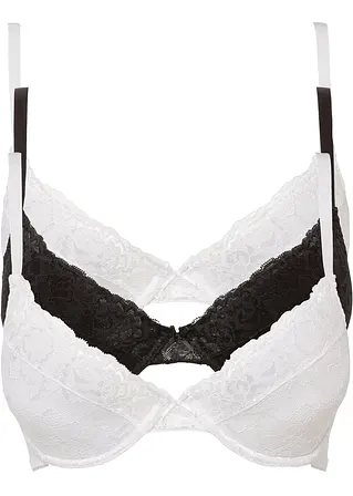 Push-up-BH mit feiner Spitze (3er Pack) in schwarz von vorne - bonprix