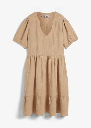 Oversize-Kleid aus Musselin in beige von vorne - bonprix