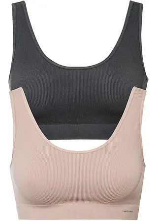 Geripptes Feel Comfort Seamless Bustier (2er Pack) in grau von vorne - bonprix