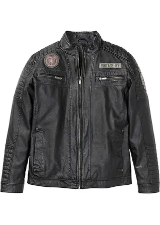 Lederimitat-Jacke in grau von vorne - bonprix