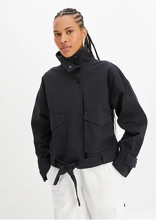 Oversized Twill-Jacke in schwarz von vorne (im Anschnitt) - bonprix