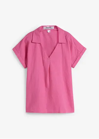Tunikabluse aus luftigem Leinen-Mix in pink von vorne - bonprix