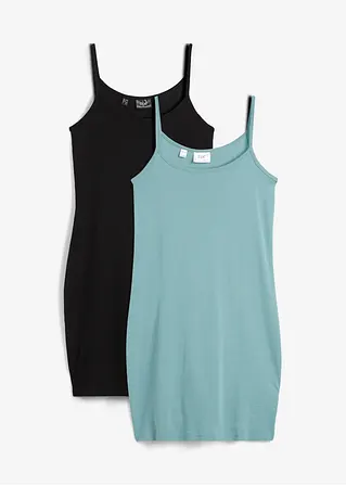 Trägerkleid aus reiner Baumwolle (2er Pack) in blau von vorne - bonprix