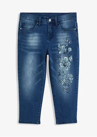 Capri Jeans Mid Waist, Schmetterlingsdruck in blau von vorne - bonprix