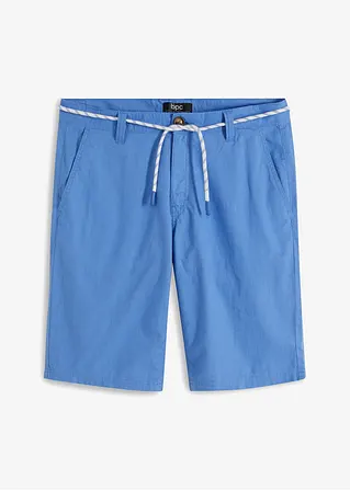 Chino-Bermuda mit Leinen und Bindeband, Regular Fit in blau von vorne - bonprix